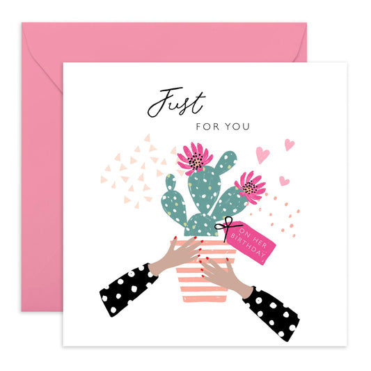 Birthday Card For Friend - Blank Card With Envelope - Just For You Bday Cactus - Sweet Greeting Card For Her Sister Mum Nan Aunt - Comes With Stickers By Central 23