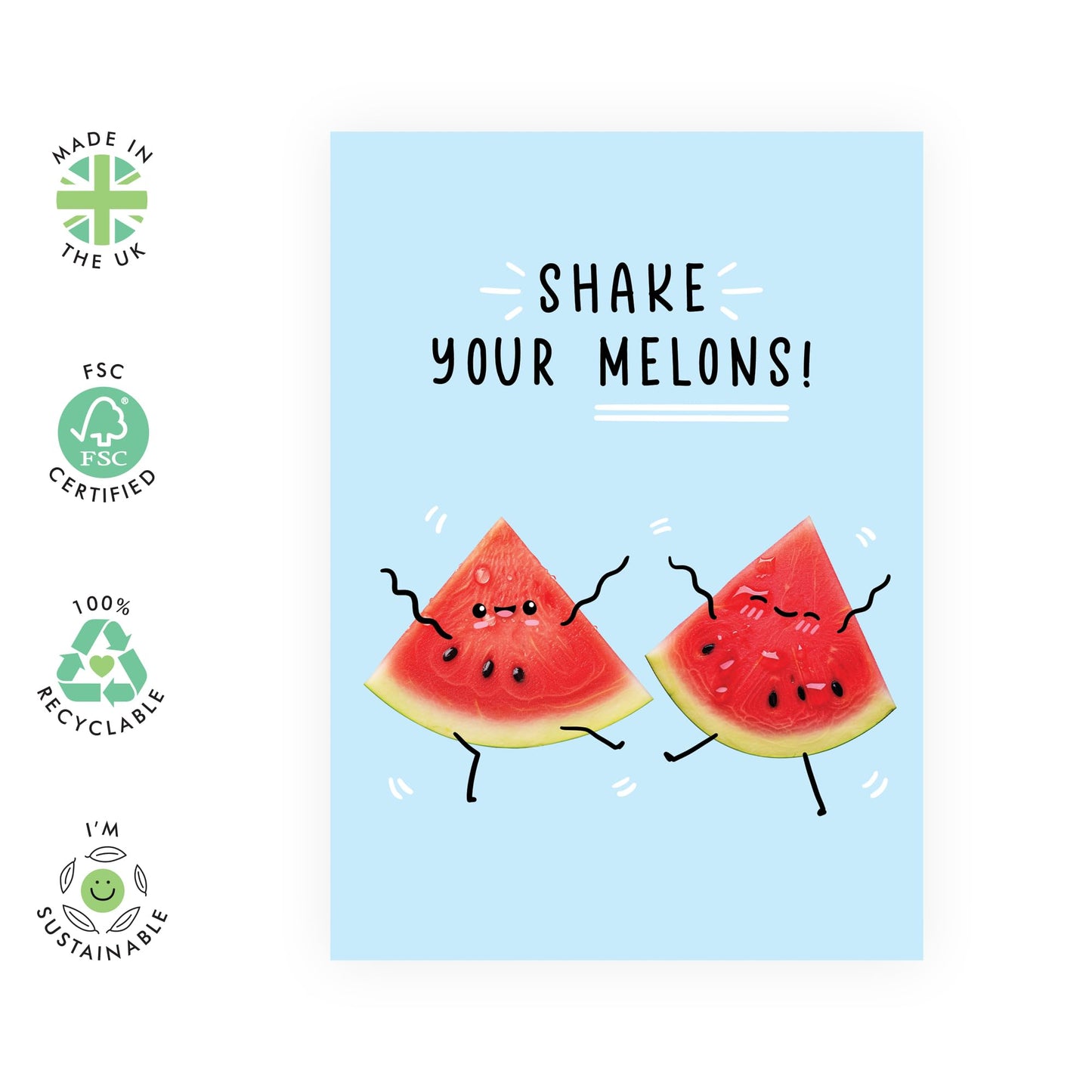 Greetings Cards Men Women - Shake Your Melons - Funny All Occasion For Mum Dad - Wife Husband Birthday Card Brother Sister - Best Friend - Comes With Fun Stickers - By Central 23