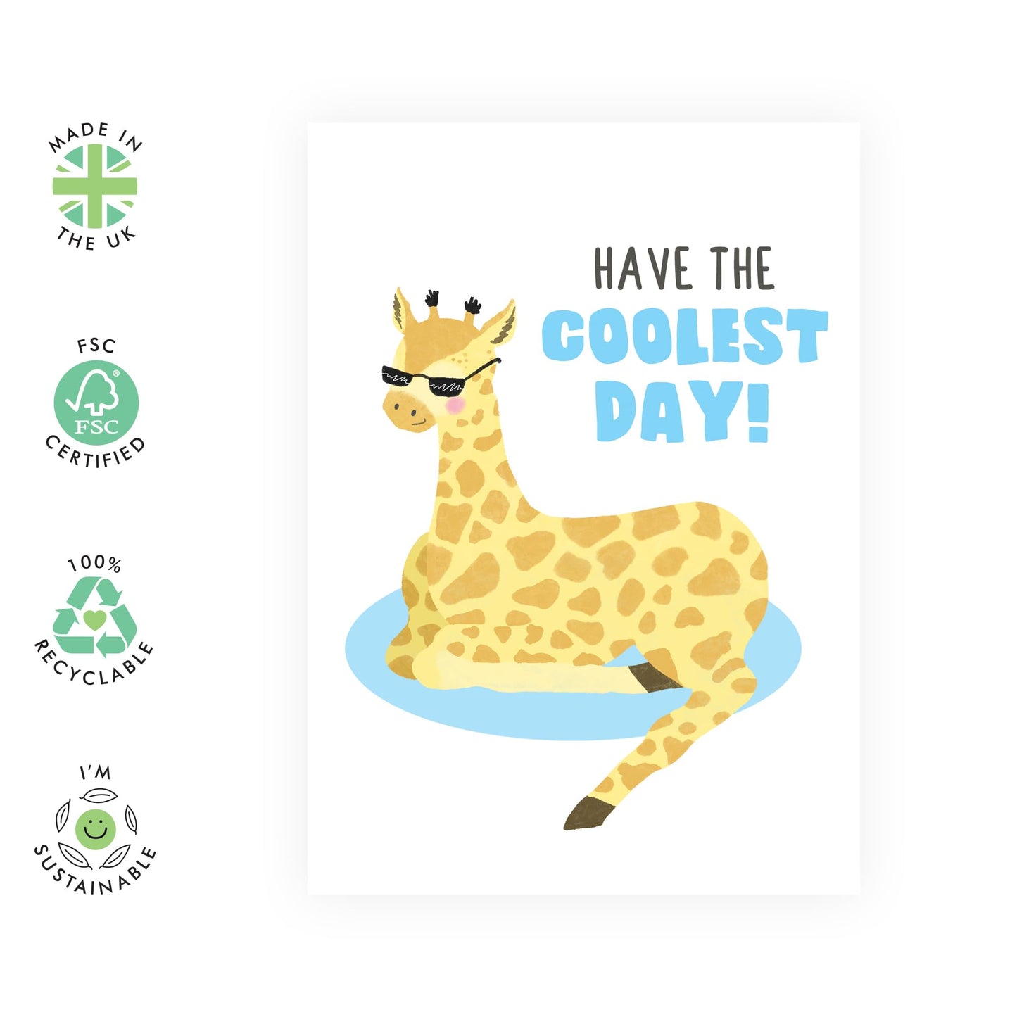 All Occasions Card For Men Women - Have The Coolest Day - Cute Giraffe Birthday Cards For Him Her - Cheeky Greeting Cards For Friends - Comes With Stickers By Central 23