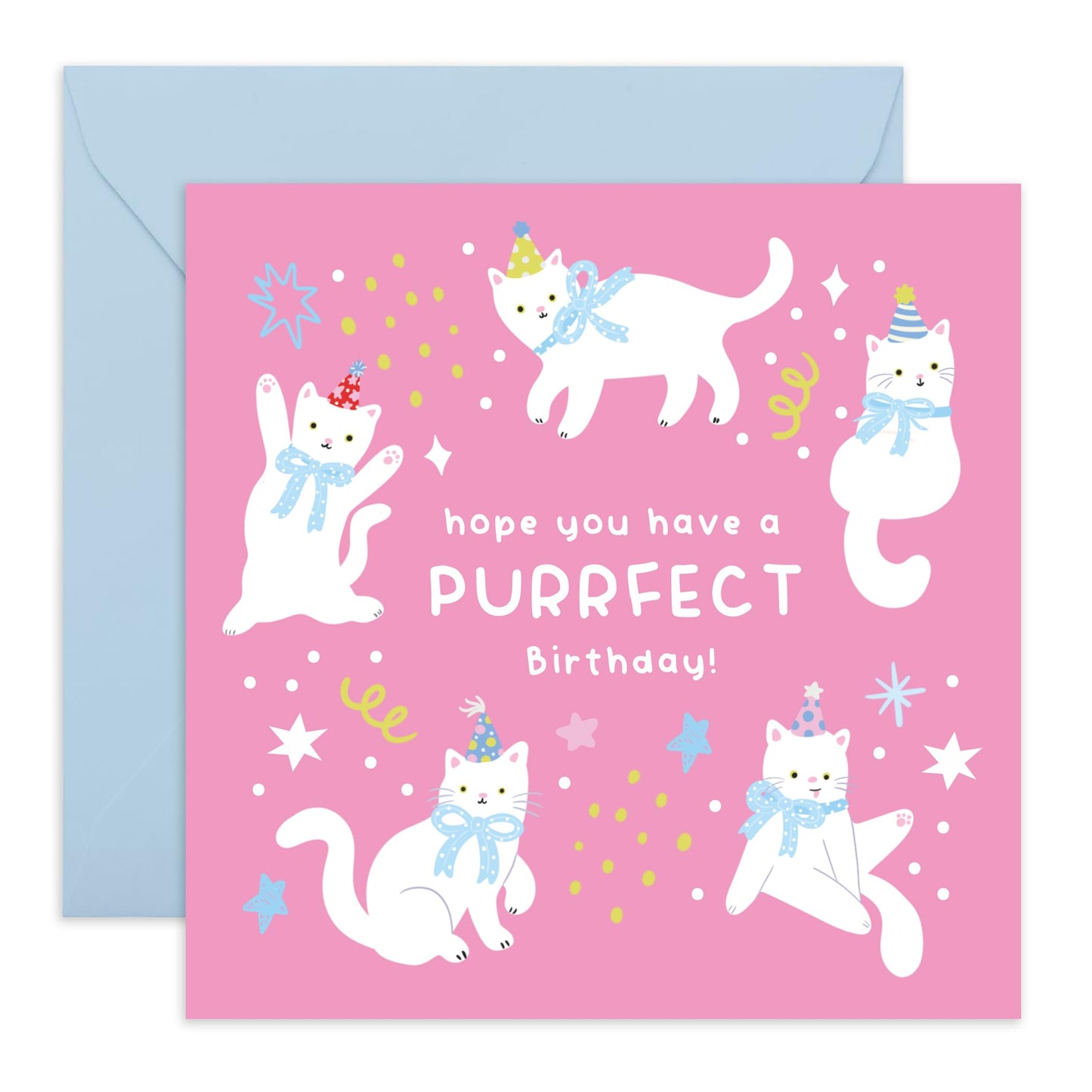 Lovely Cats Birthday Card – 'Purrfect' - Gifts for Her, Women, Girls, Ladies, Friends, BFF, Bestie, Colleagues, Cat Lovers & Family – Comes with Fun Stickers