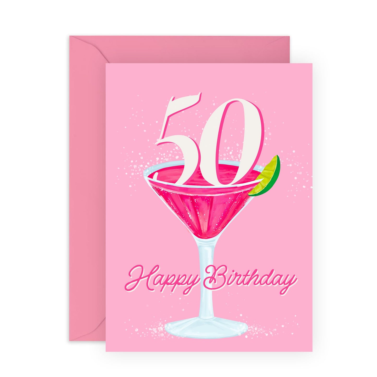 50th Birthday Card For Women - Cocktail Happy 50th Birthday - Happy Fiftieth Birthday Greeting Card Female Friends - Gift For Special Friend - Comes With Fun Stickers By Central 23