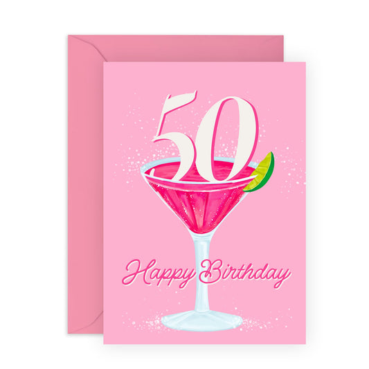 50th Birthday Card For Women - Cocktail Happy 50th Birthday - Happy Fiftieth Birthday Greeting Card Female Friends - Gift For Special Friend - Comes With Fun Stickers By Central 23