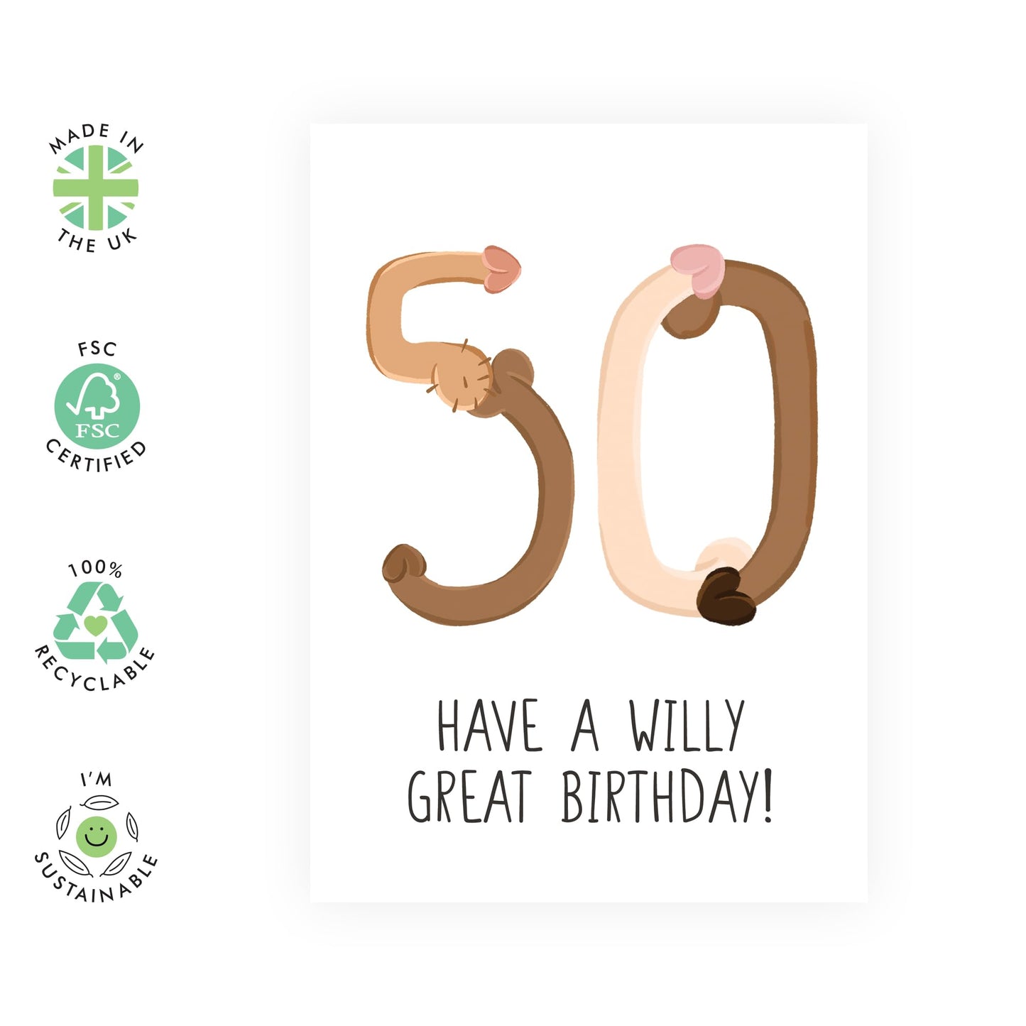 Naughty 50th Birthday Card For Mum Or Dad - W*lly Great Birthday - Fifty 50 Year Old - Funny Greeting Cards For Men Women - For Husband Wife - Gifts For Him Her - Comes With Stickers - By Central 23