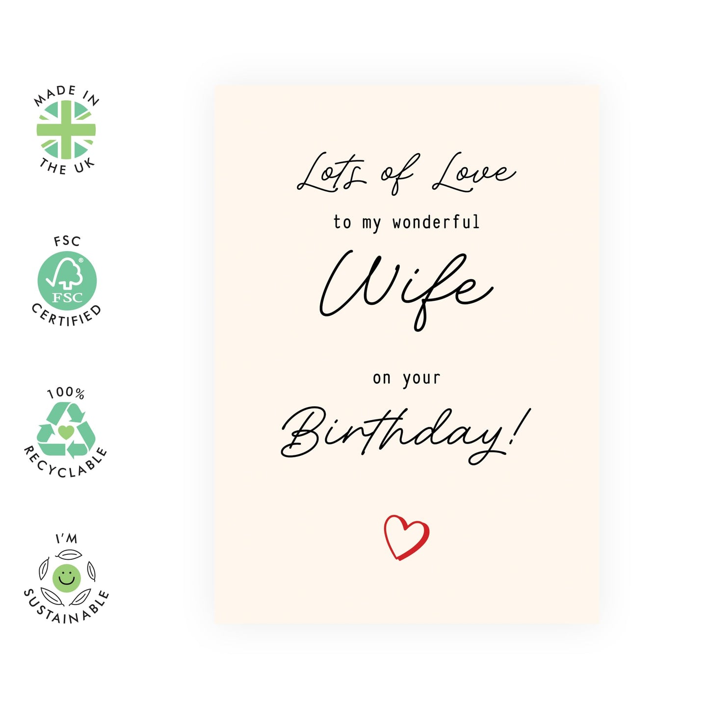Birthday Card for Wife - "Lots of Love" Message for a Wonderful Wife, Her, Spouse, Partner, Women, Other Half, Darling - Elegant and Heartfelt Design -Includes Red Envelope and Fun Stickers