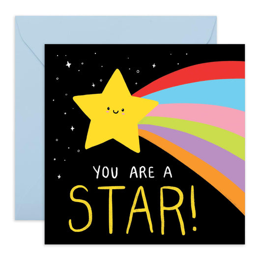 Congratulations Birthday Card - 'You Are A Star' - Gifts for Son, Daughter, Friends, Colleagues, Co-workers, Students, Employees - Shooting Star - Comes with Fun Stickers