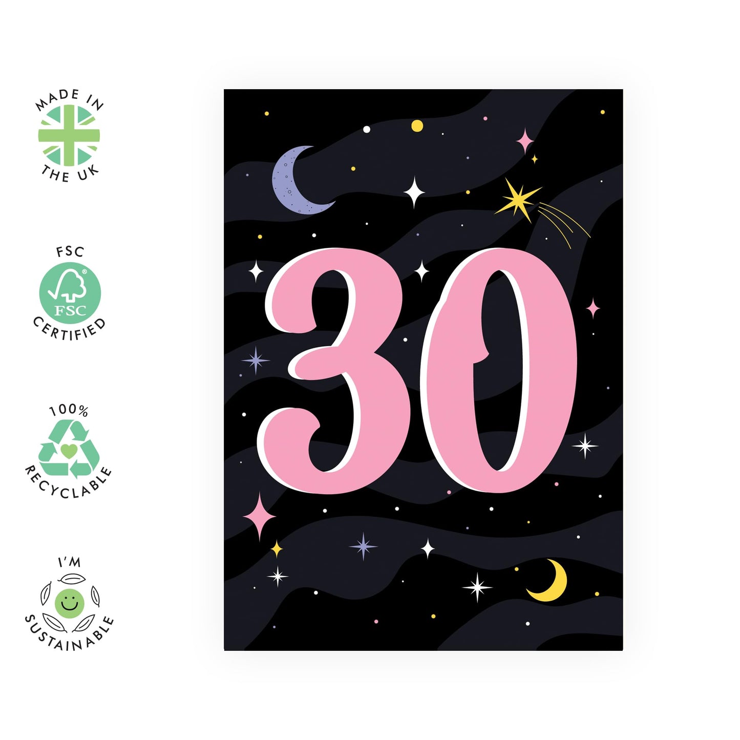 30th Birthday Card For Women - 30 Stars - Wife - Mum - Sister - Sweet Birthday Card - Happy Thirtieth Birthday Greeting Card Female Friends - Comes With Fun Stickers - By Central 23