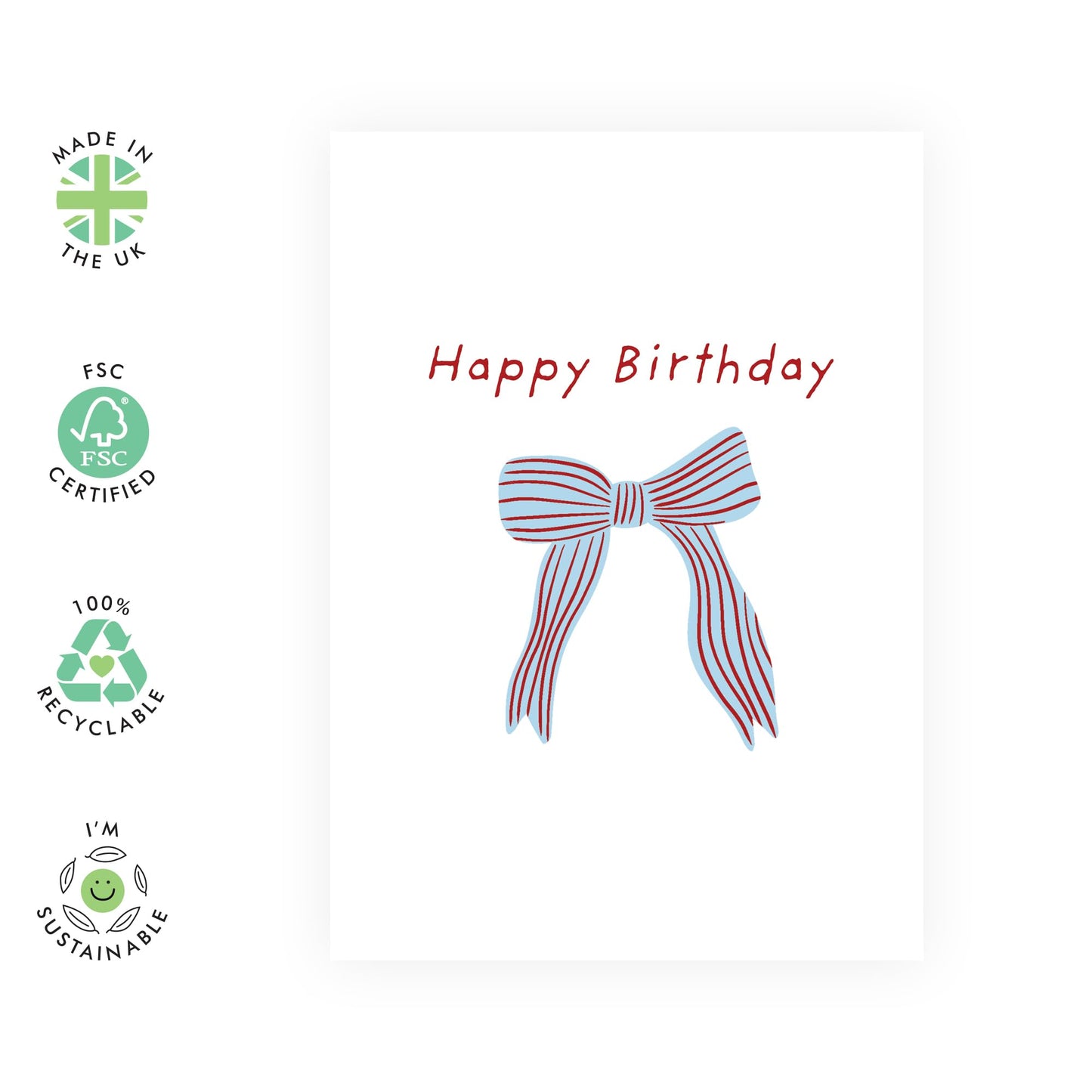 Simple Happy Birthday Card - Minimalist Bow Design - Stylish Birthday Greeting for Him, Her, Friends, Family, and Loved Ones - Comes with Fun Stickers