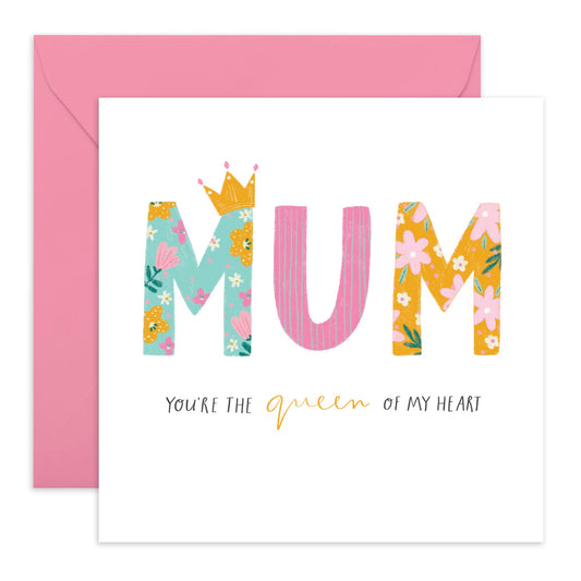 Mum Birthday Card - Queen Of Heart - Greeting Card For Mummy, Mam, Mama, Ladies, Women - Sweet Gifts for Her From Daughter Son - Appreciation Mothers Day Card - Comes With Cute Stickers
