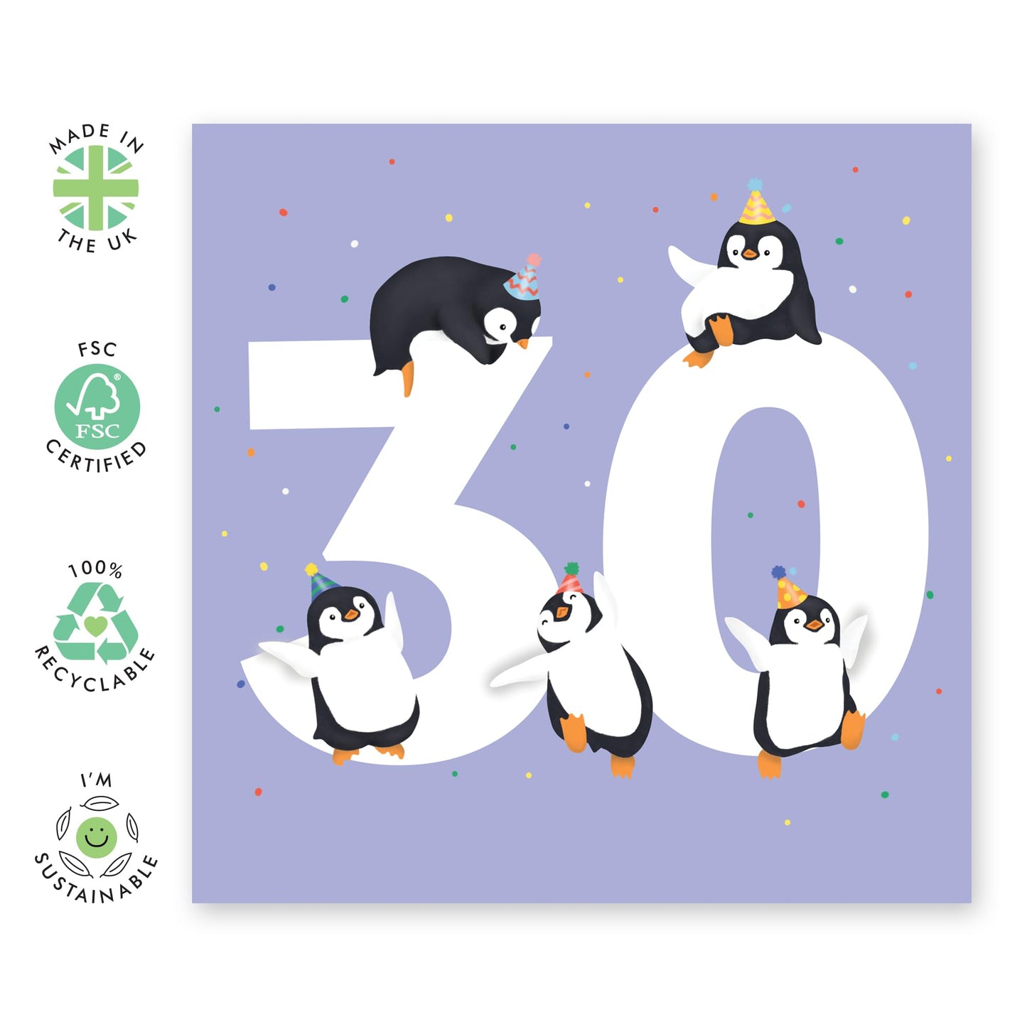 30th Birthday Card For Men Women - Penguin Age 30 - Wife Husband Mum Dad - Animal Birthday Card - Happy Thirtieth Birthday Greeting Card For Friends - Comes With Fun Stickers - By Central 23
