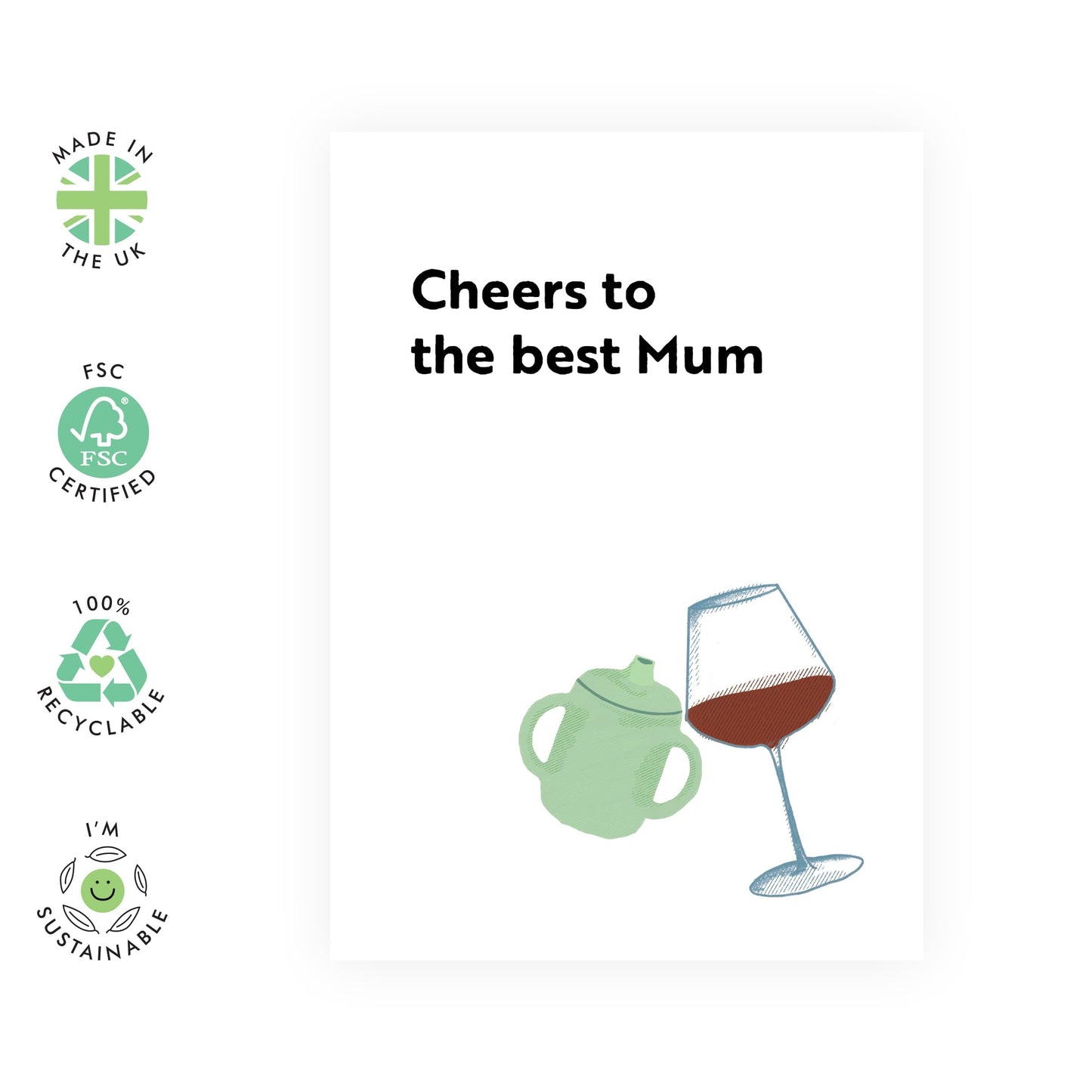 Mum Birthday Card - Cheers - Thoughtful Mothers Day Card for Her, Wife, Mummy, Mama, Ma, Grandma, Granny, In Law, Ladies, Women - From Son, Daughter, Husband - Red Wife - Comes With Stickers