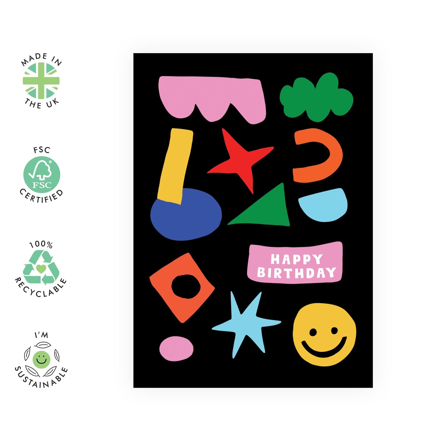 Happy Birthday Cards And Envelopes - Cute Trendy Print Black - Bday Greeting Cards For Women Men Girl Boy Friends Mum Dad - Gifts For Him Her - Comes With Stickers By Central 23