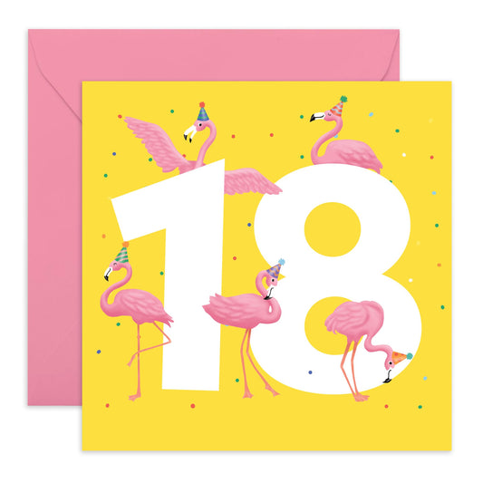 18th Birthday Card - Flamingo Age 18 - Happy Eighteenth Birthday Cards - 18 Year Old Gifts For Best Friend Women Him Her - From Mum Dad - Comes With Fun Stickers - By Central 23