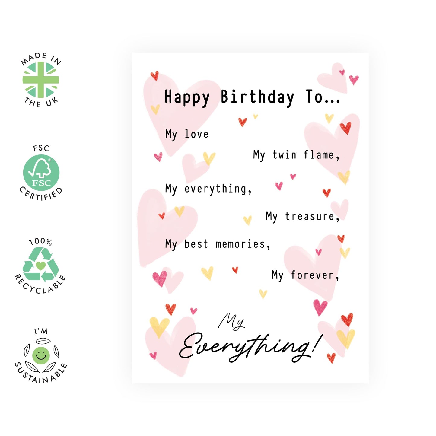 Romantic Birthday Card - "Happy Birthday to My Everything" - Love Greeting Card for Partner, Husband, Wife, Boyfriend, or Girlfriend - Comes with Fun Stickers