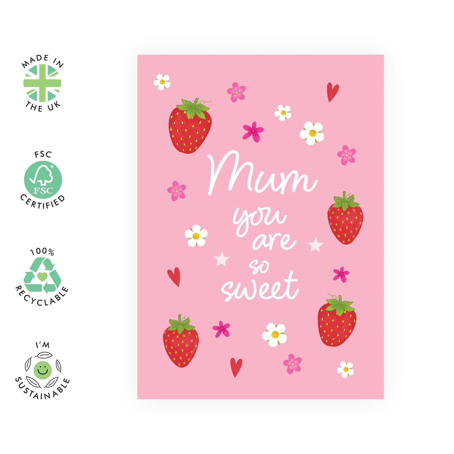 Sweet Birthday Card Mum - So Sweet Strawberries - Appreciation Gifts For Mummy Just Because - I Love You Thank You Mothers Day Card For Women Mama Her from Son & Daughter - Comes With Stickers