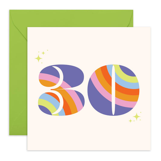 30th Birthday Card For Women - Rainbow Font 30 - Wife - Mum - Sister - Rainbow Birthday Card - Happy Thirtieth Birthday Greeting Card Female Friends - Comes With Fun Stickers - By Central 23