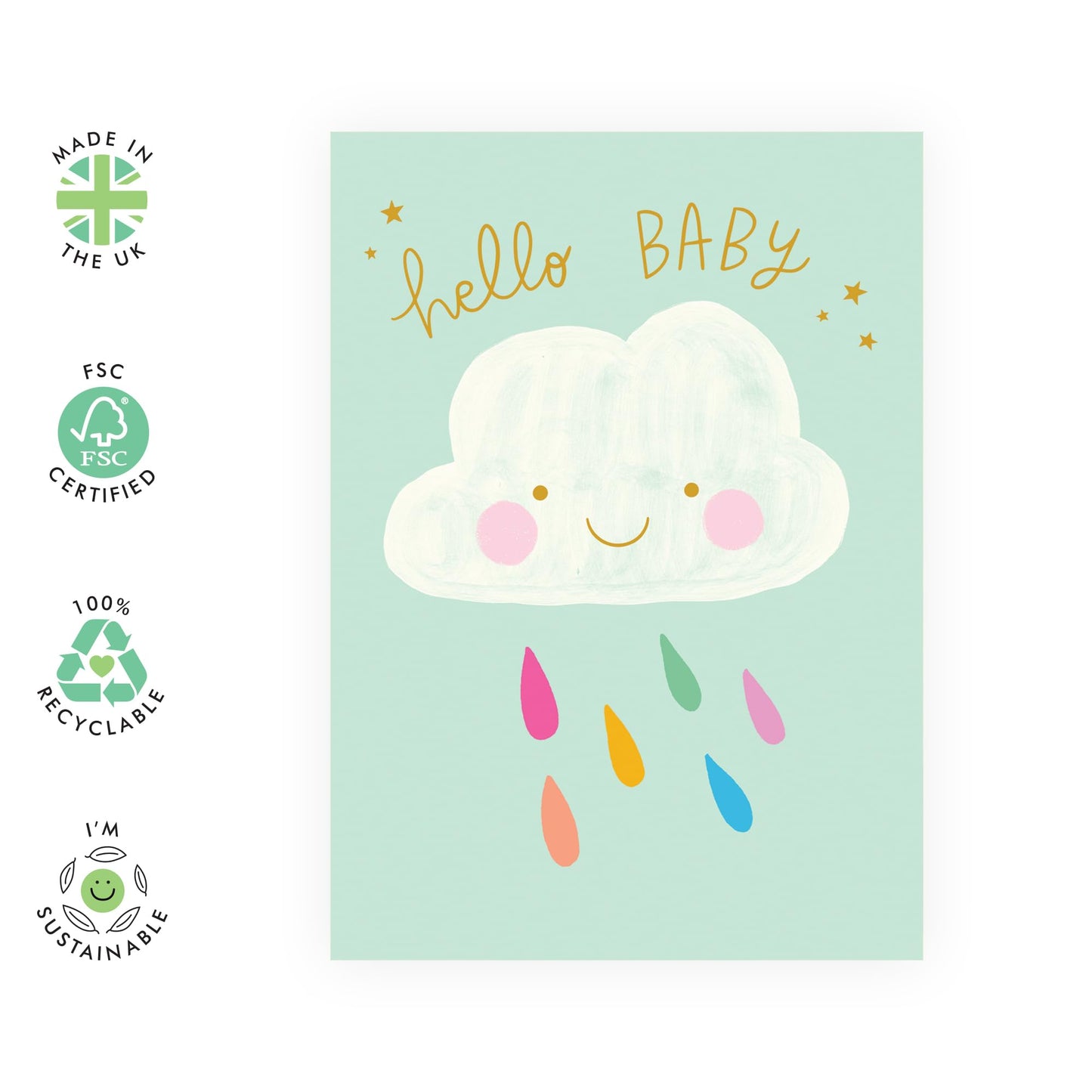 Baby Reveal Card – Cute Cloud & Rainbow – Newborn Celebration, Baby Shower, Congratulations Card for New Parents, Mum, Dad, Friends, Son, Daughter, Colleagues, Pregnant Couples - Comes with Stickers