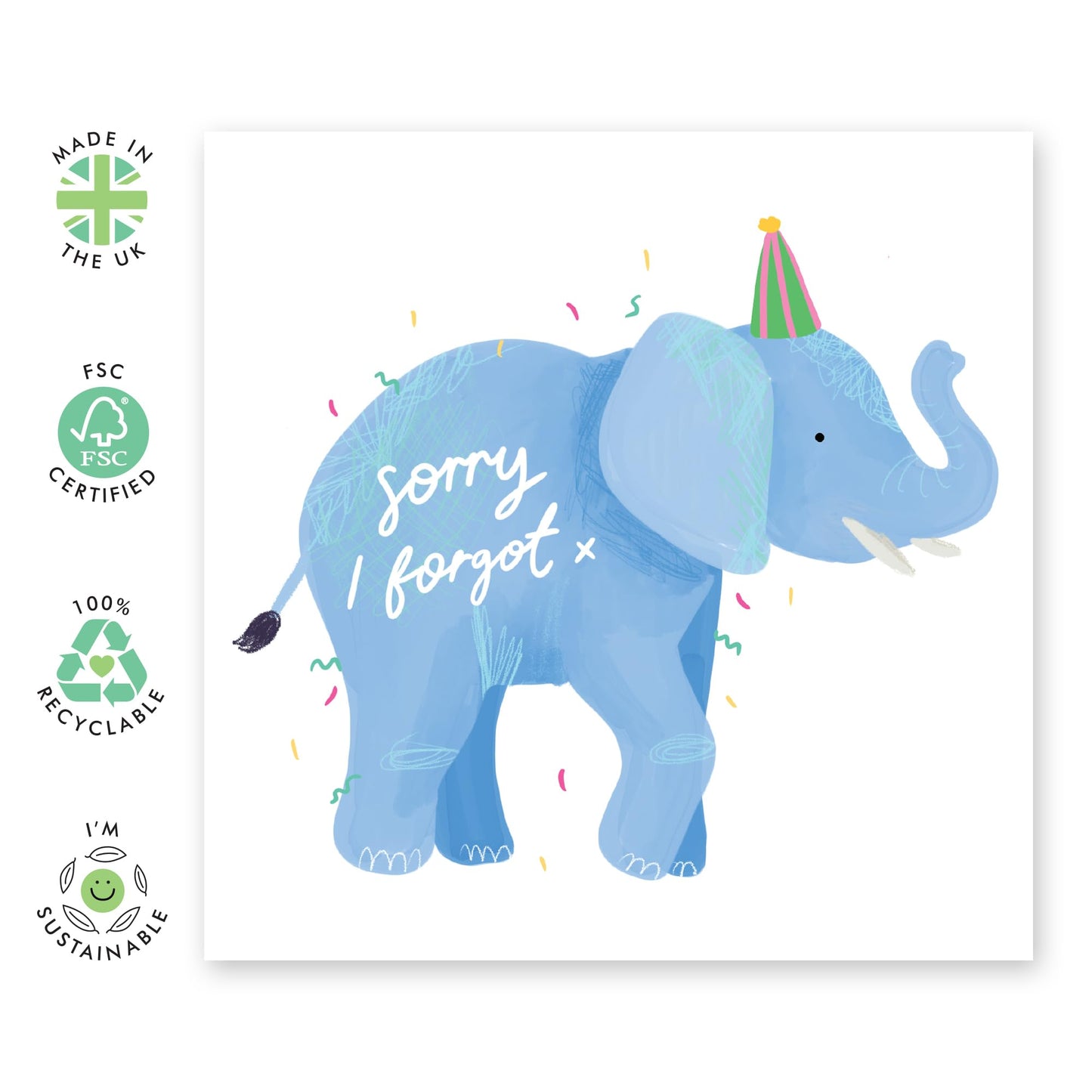 Apologetic Birthday Card - 'SORRY I FORGOT, ELEPHANT!' - One Way to Apologize with a Playful Nod to Forgetfulness - Lighten the Mood on Their Special Day - Includes Envelope and Stickers by Central 23
