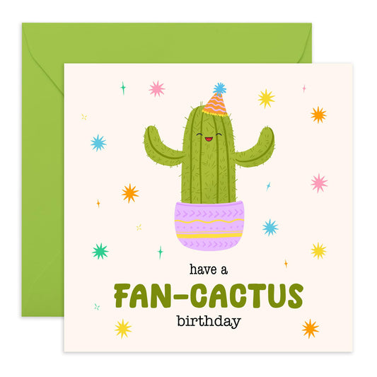 Funny Greeting Card - 'FAN-CACTUS BIRTHDAY' - Perfect for Plant Lovers and Friends with a Sense of Humor - Celebrate Their Special Day with a Quirky Twist - Comes With Stickers By Central 23