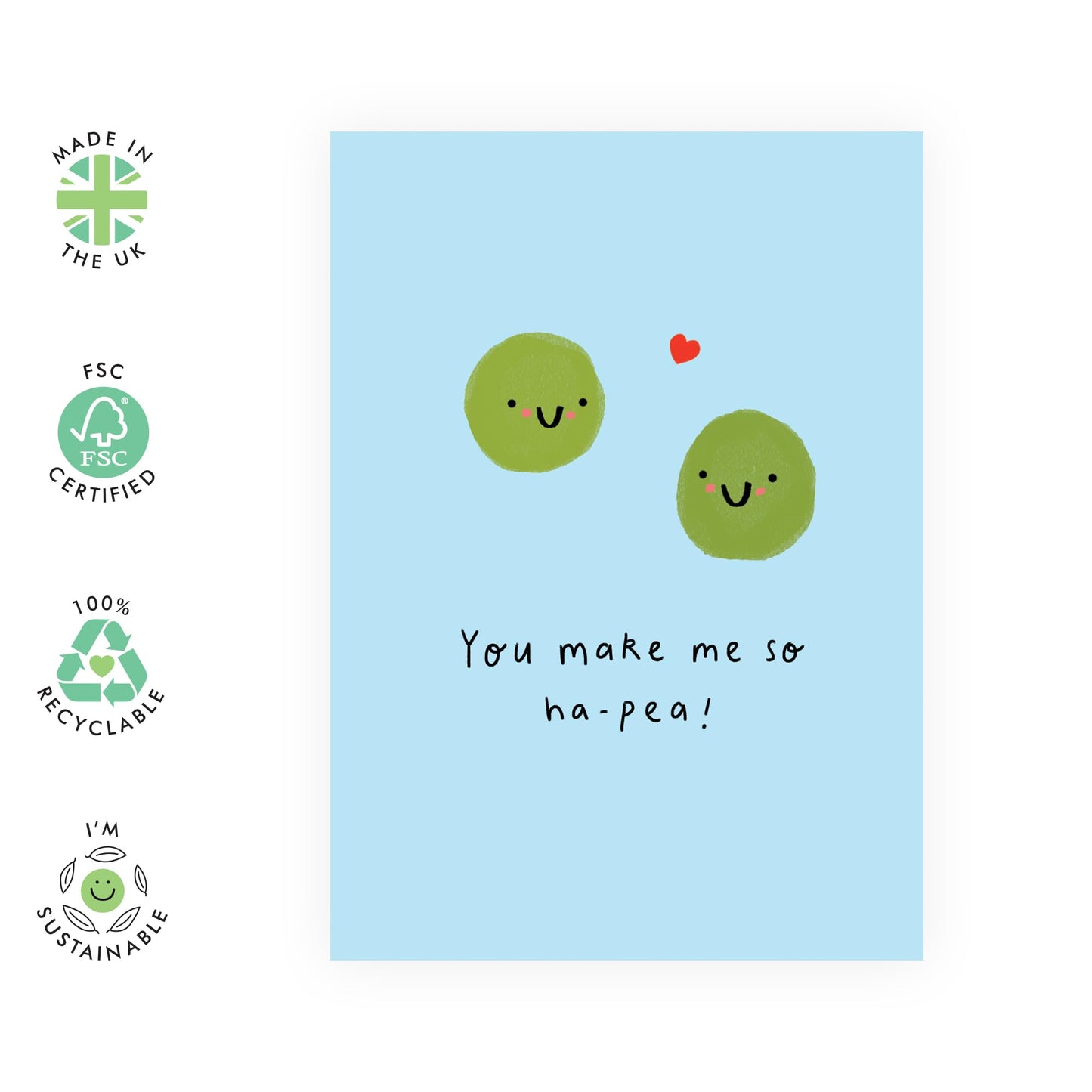 Wife Anniversary Card - 'MAKE ME SO HAP-PEA' - Valebtine Cards for Husband - Funny Gift for Him, Her, Partners, Girlfriend, Boyfriend - Comes with Stickers