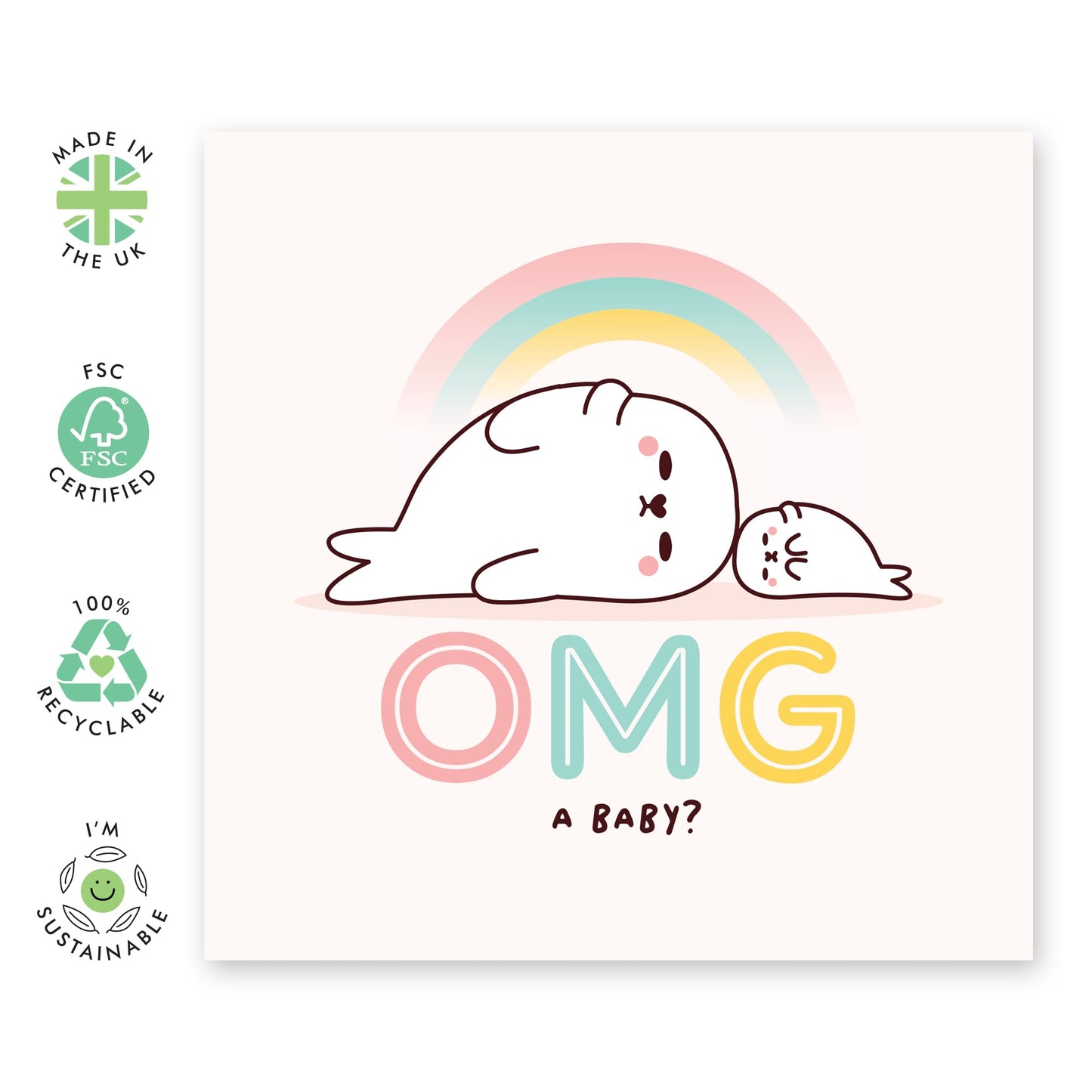 Congatulations Greeting Card for New Parents - 'Lazy Seal OMG A Baby' - Gifts for Best Friends, Besties, BFF,Girlfriends, Sister, Sis, Bruv, Mate, Colleagues - Welcome Baby - Comes with Fun Stickers