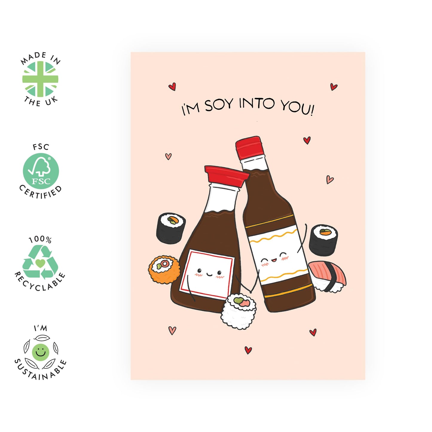 Adorable Love Card- I'm Soy Into You Card - Cute Sushi Anniversary, Valentine's Day Ideas for Her, Him, Wife, Husband, Girlfriend, Boyfriend, Spouse, Partner, Fiance - Comes with Fun Stickers