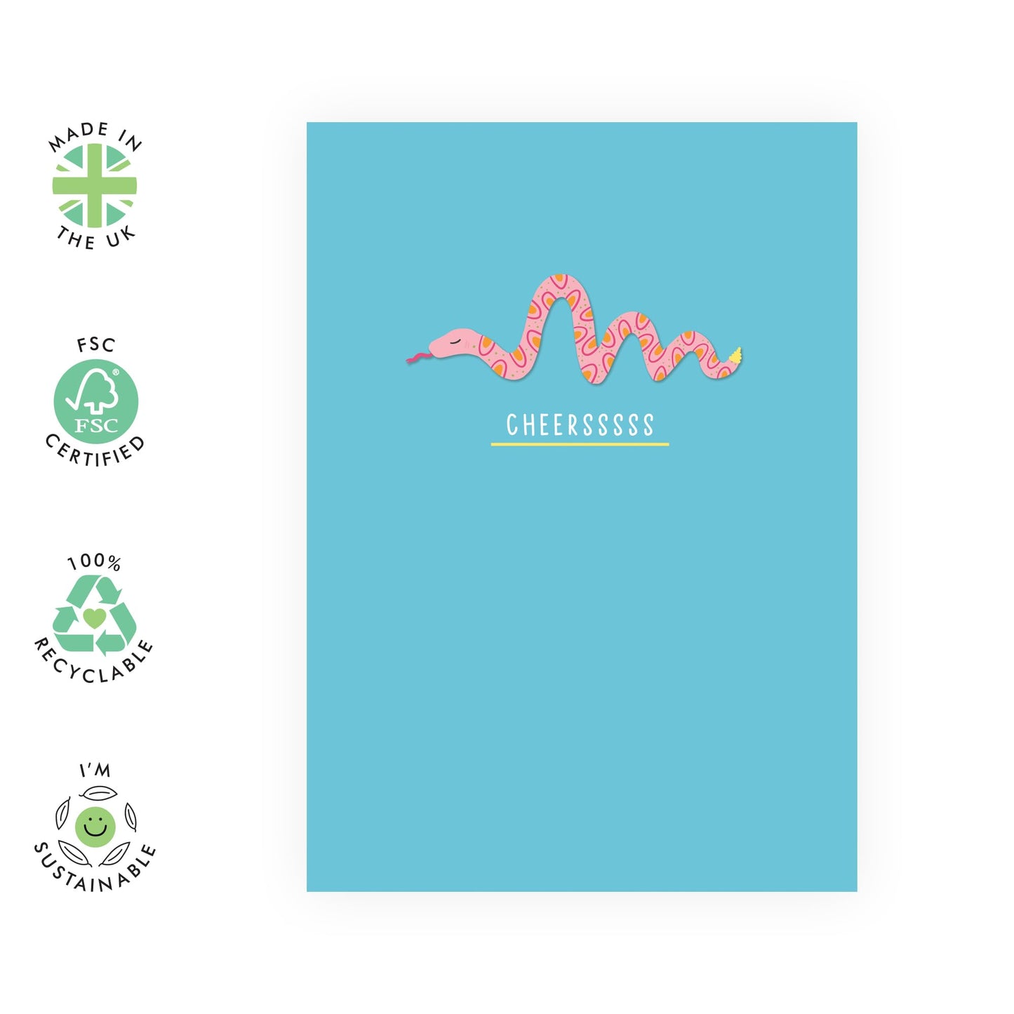 Birthday Card For Friend Woman - Cheersss - Funny Snake Puns Greeting Cards For Him Her - Hilarious Mothers Day Cards - Sarcastic Cards - Comes With Fun Stickers By Central 23