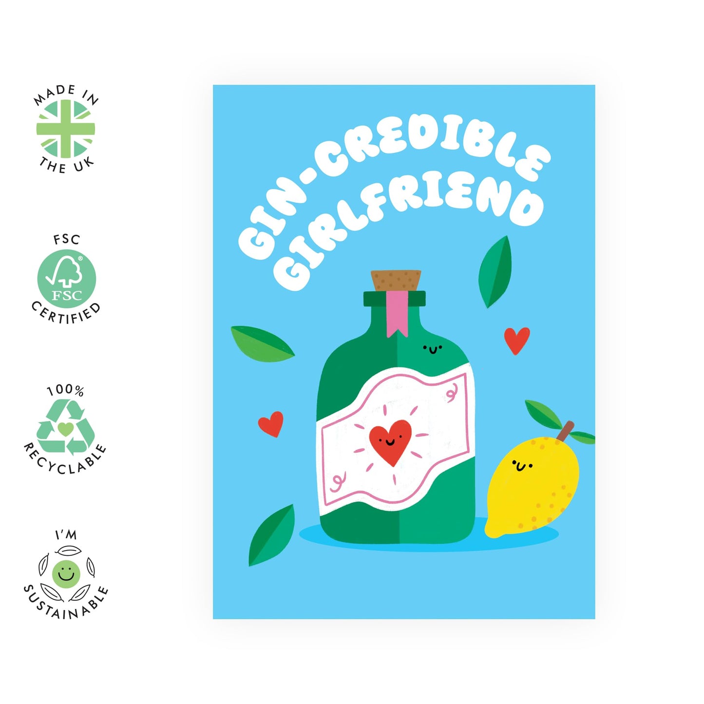 Valentines Card For Girlfriend - Gin-Credible-Girlfriend - Anniversary Card For Her - Gift From Boyfriend - Comes With Stickers - By Central 23