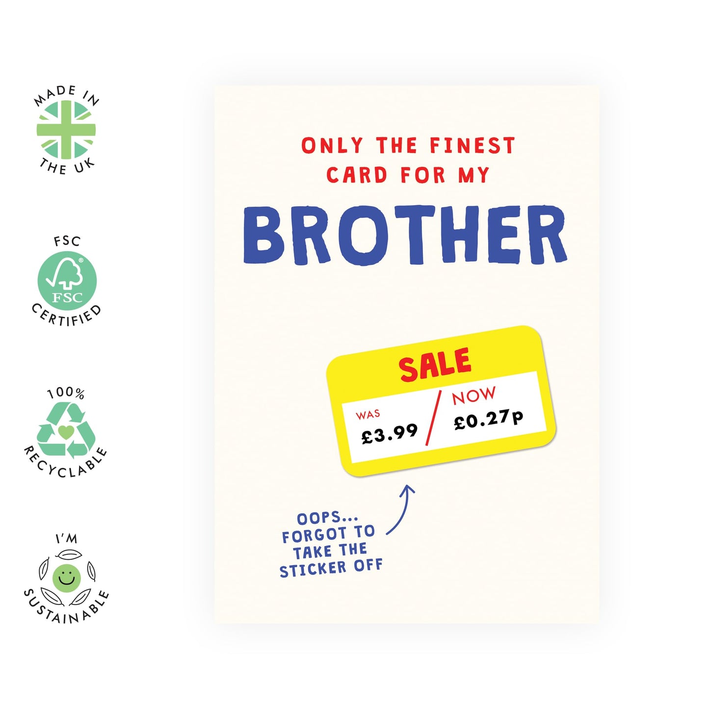 Brother Birthday Card - Brother Yellow Sticker - Hilarious Birthday Card - Funny Greeting Cards For Men - Gifts For Male - Gifts For Him - Comes With Fun Stickers - By Central 23