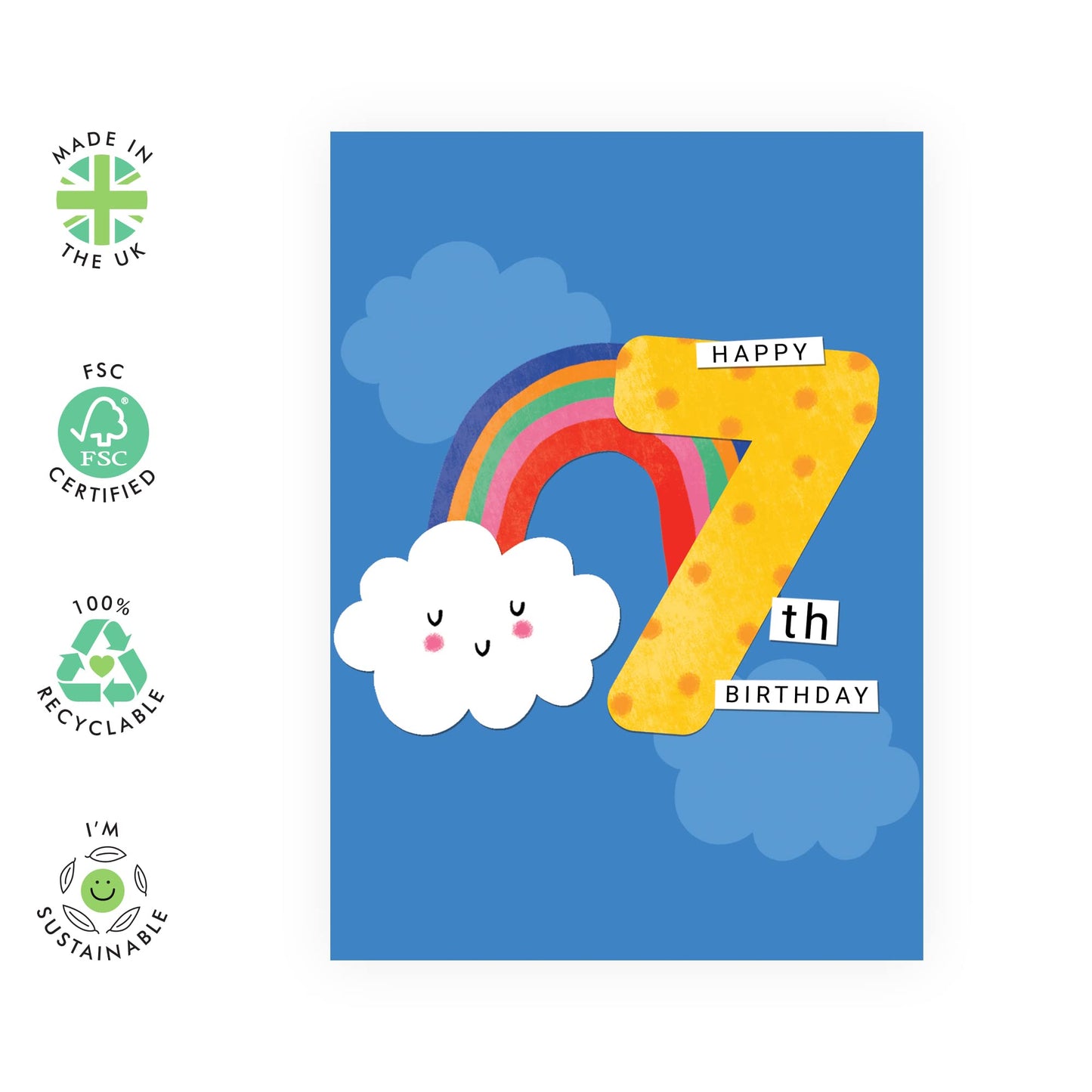 7th Birthday Cards For Girls - Happy Seventh Birthday Card For Kids - Rainbow Gifts For Daughter Granddaughter Goddaughter Age Seven - Baby Girl - Comes With Fun Stickers - By Central 23