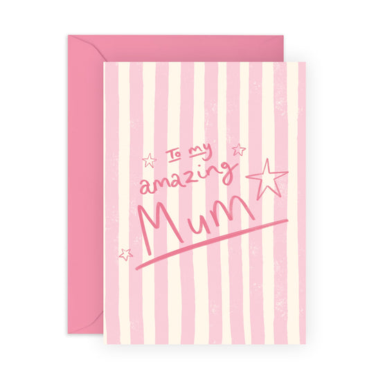 Appreciation Birthday Cards For Mum - To My Amazing Mum - Pink Greeting Cards For Women, Mummy, Mama, Ma - Happy Mother's Day Card From Daughter Son - Thank You Gifts For Her - Comes With Stickers