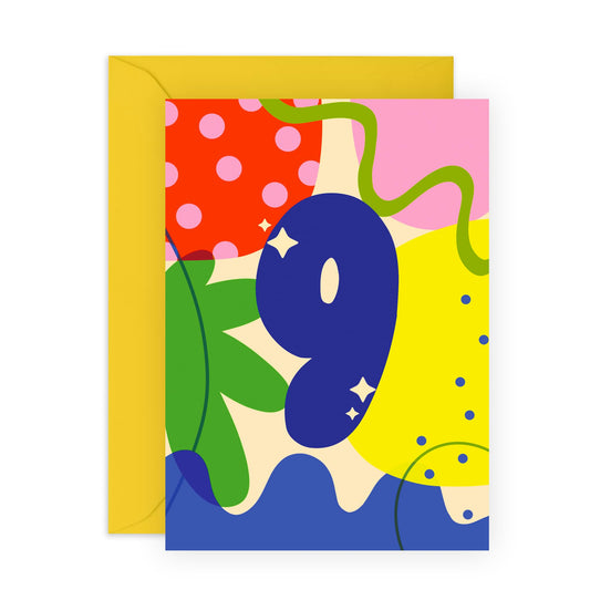 Ninth Birthday Card For Boys Girls - Abstract 9 Years - Milestone Baby Cards Age Nine - Happy 9th Birthday Greeting Card For Kids - Nine Years Old - Comes With Fun Stickers - By Central 23