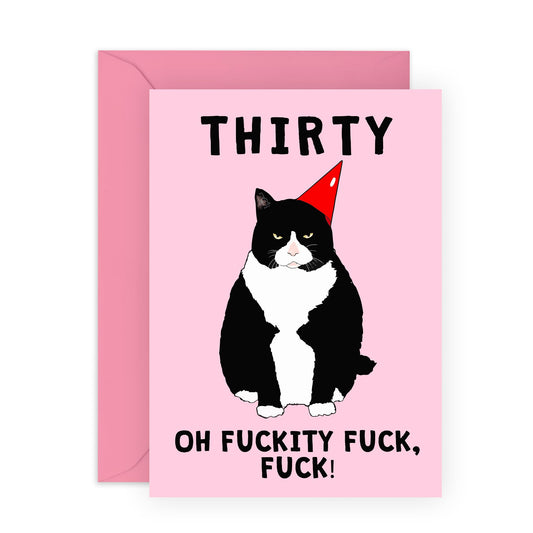 30th Birthday Card For Men Women - Thirty Grumpy Cat - Wife Husband Birthday Greeting Card - Happy Thirtieth Birthday Cards For Male Female Friends - Comes With Fun Stickers - By Central 23