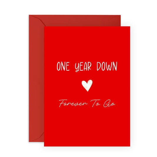 Romantic 1st Anniversary Card - 'One Year Anniversary Red Heart' - Gifts for Him, Her, Wife, Husband, Babe, Hun, Girlfriend, Boyfriend - Classic Red for Women Men - Comes with Fun Stickers
