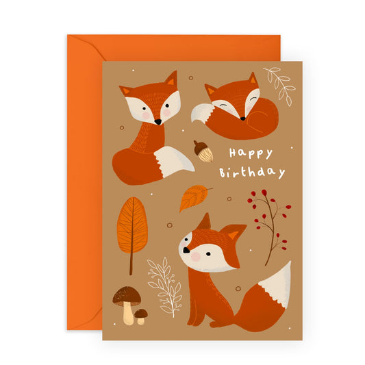 Birthday Cards For Son Daughter - Fox Acorn Autumn - Brown Birthday Cards For Women Men Him Her - Cute Animals - Gifts For Girl Boy Kids - Comes With Fun Stickers By Central 23