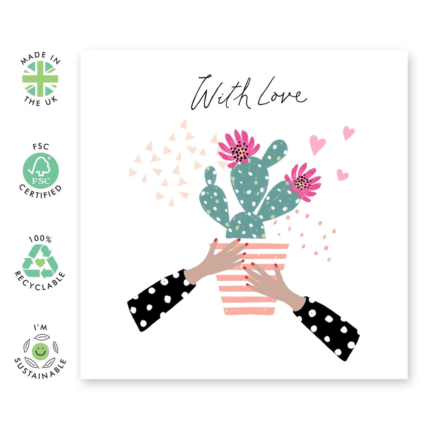 Valentines Card Girlfriend - With Love Cactus - Mothers Day Card From Son Daughter - Wife Anniversary Card - Birthday Card For Women - Love Cards For Her - Comes With Stickers By Central 23