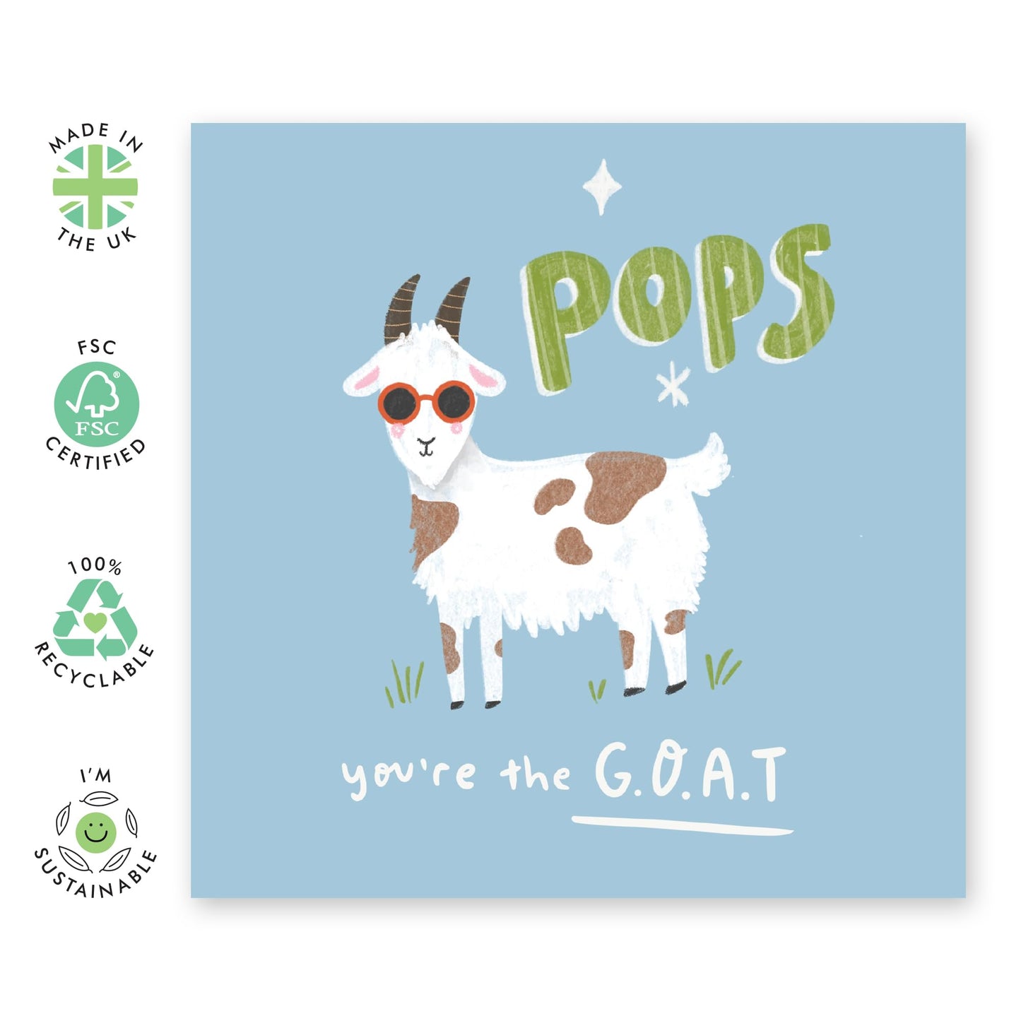 Hilarious Animal Birthday Card - 'Goat Pops' - Gifts for Him, Father, Dad, Daddy, Old Man, Husbands - Greatest of All Time - Comes with Fun Stickers