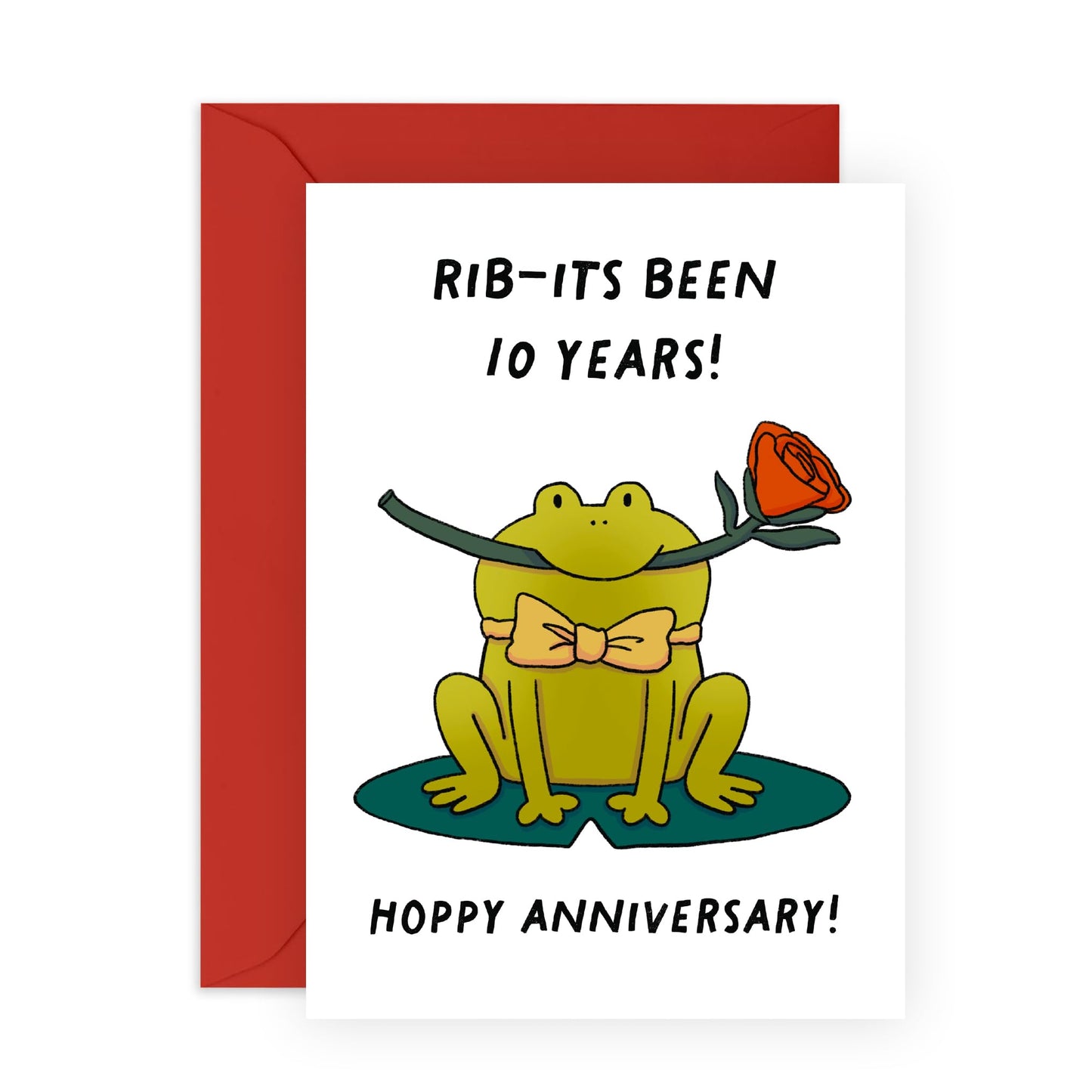 Cute & Romantic Anniversary Card - 'Rib-its Been 10 Years' - 10th Year Anniversary Card for Couples, Parents, Husband & Wife - Sweet and Funny - Comes with Fun Stickers