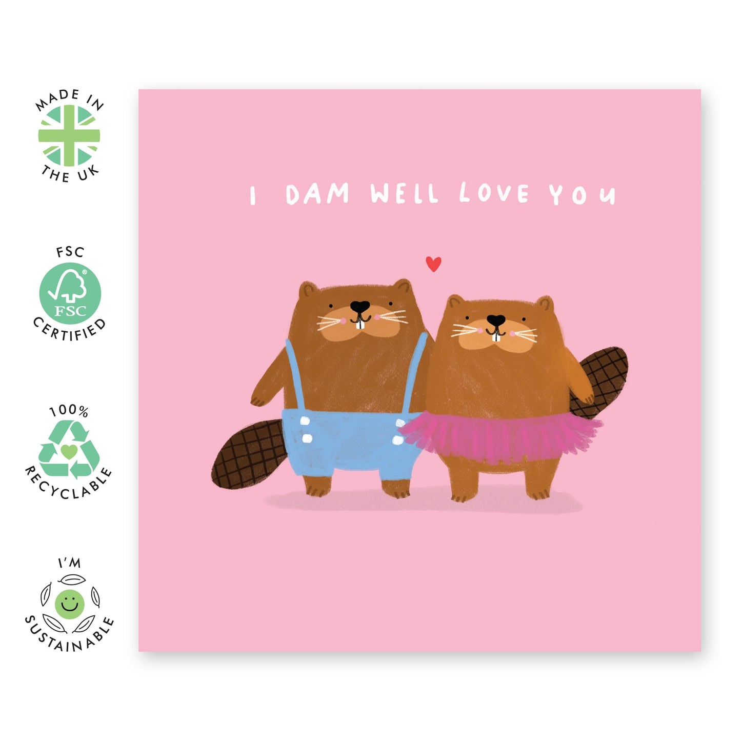 Cute Beavers Anniversary Card - 'So Dam Lovely' - Valentines Gifts for Wife, Husband, Girlfriend, Boyfriend, Partners, Couples - Sweet Pick Up Lines - Comes with Fun Stickers