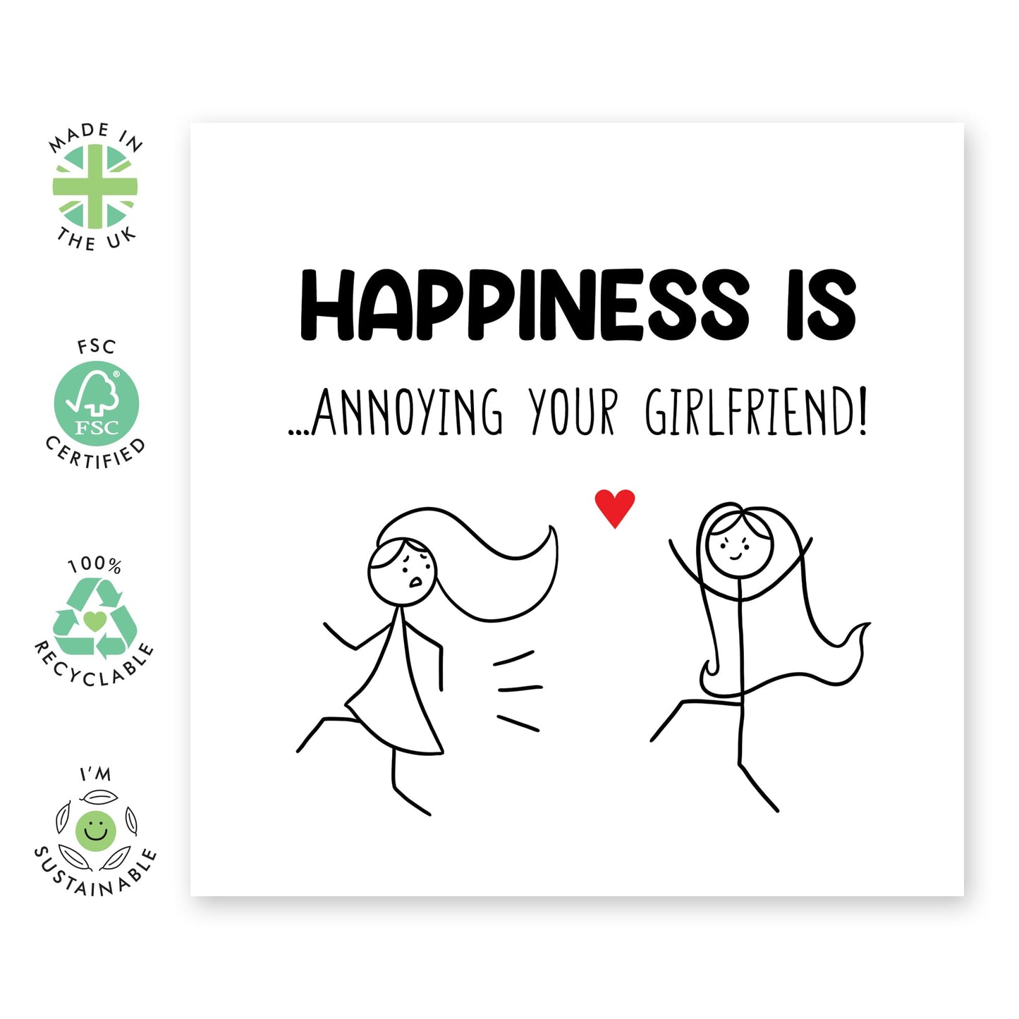 Greeting Card - 'HAPPINESS IS ANNOYING GIRLFRIEND - Perfect for Celebrating Loving Playful Relationship - Ideal for Adding a Touch of Humor & Joy to Her Special Day - Comes With Stickers By Central 23