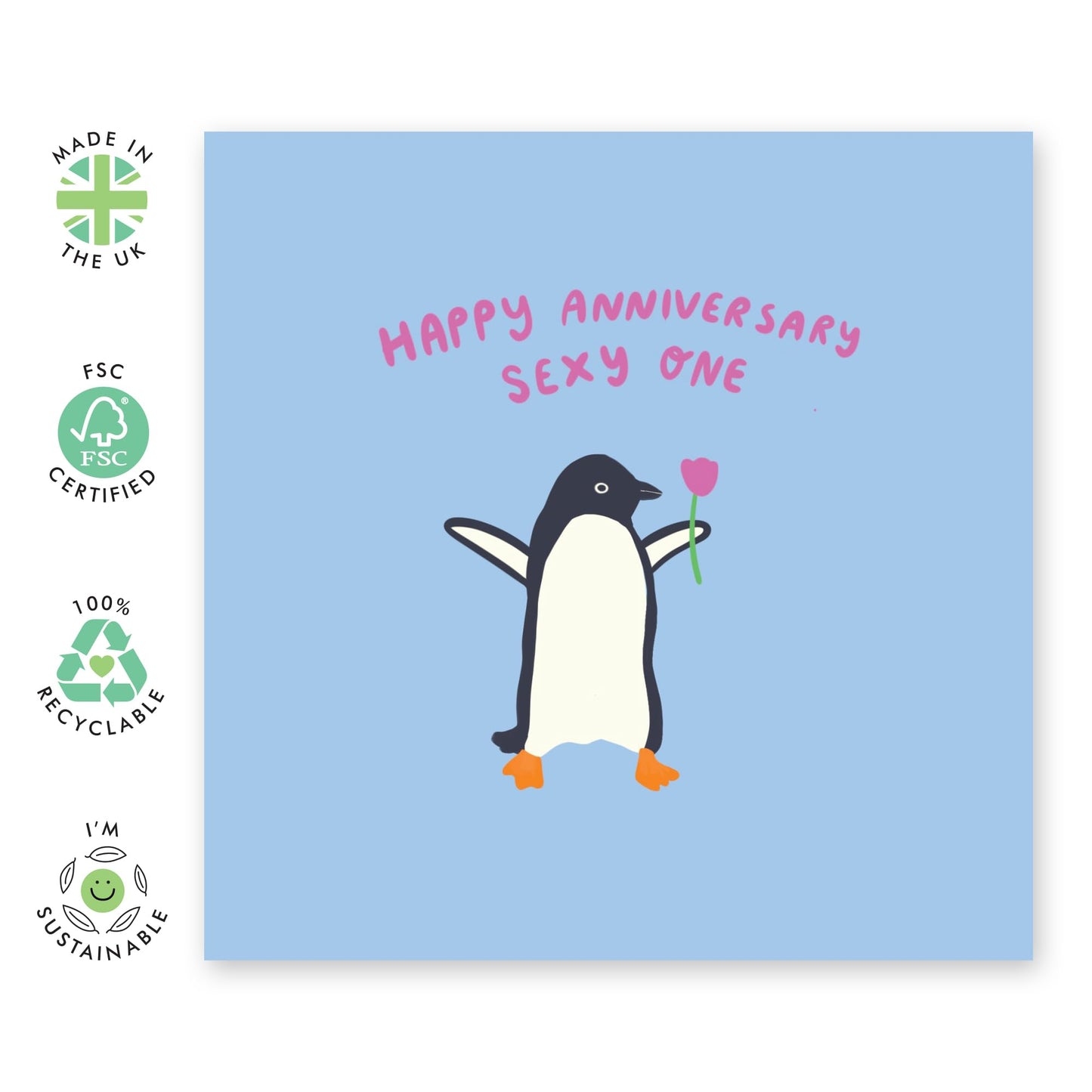 Anniversary Greeting Card - 'PENGUIN ANNIVERSARY' - Perfect for Celebrating with a Cute Playful Penguin Design - Ideal for Adding Joy and Love to Your Special Day - Comes With Stickers By Central 23