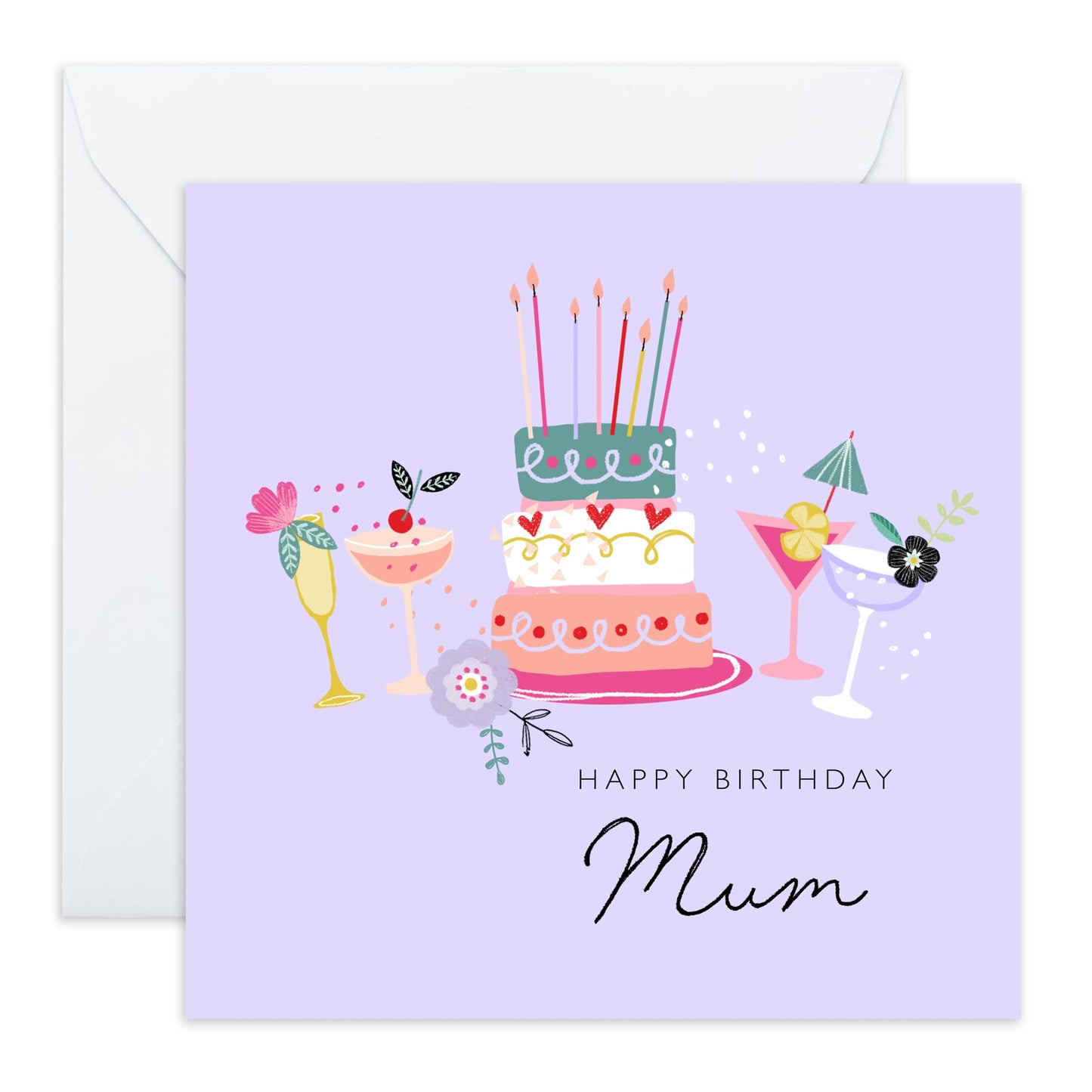 Birthday Card For Mummy - Happy Birthday Lilac Cake Mum - Greeting Card For Mum - Birthday Card For Mother From Son Daughter - Pretty Greeting Card For Mom - Comes With Fun Stickers - By Central 23