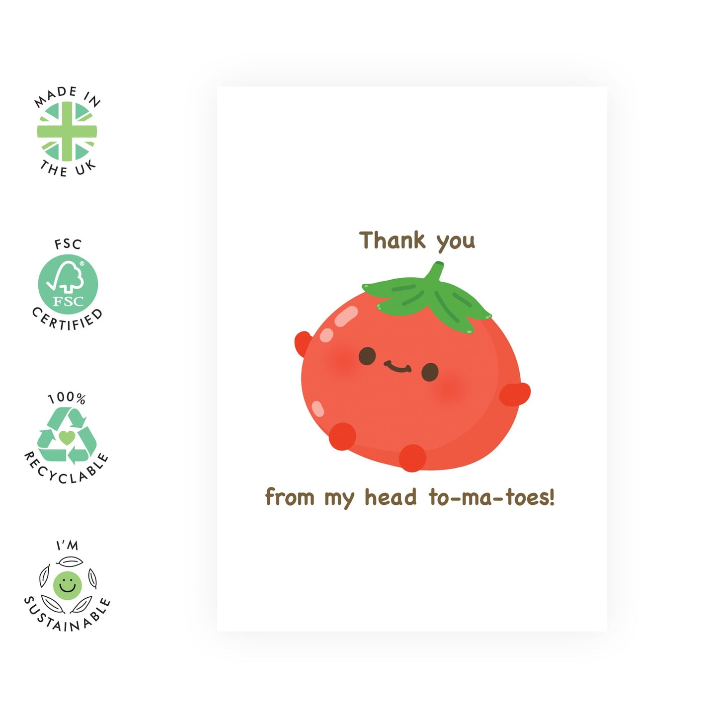 Humorous Thank You Cards - From My Head To-ma-toes - Food Pun Humour - Funny Appreciation Cards For Mum Dad Brother Sister - Gifts For Him Her - Comes With Stickers - By Central 23