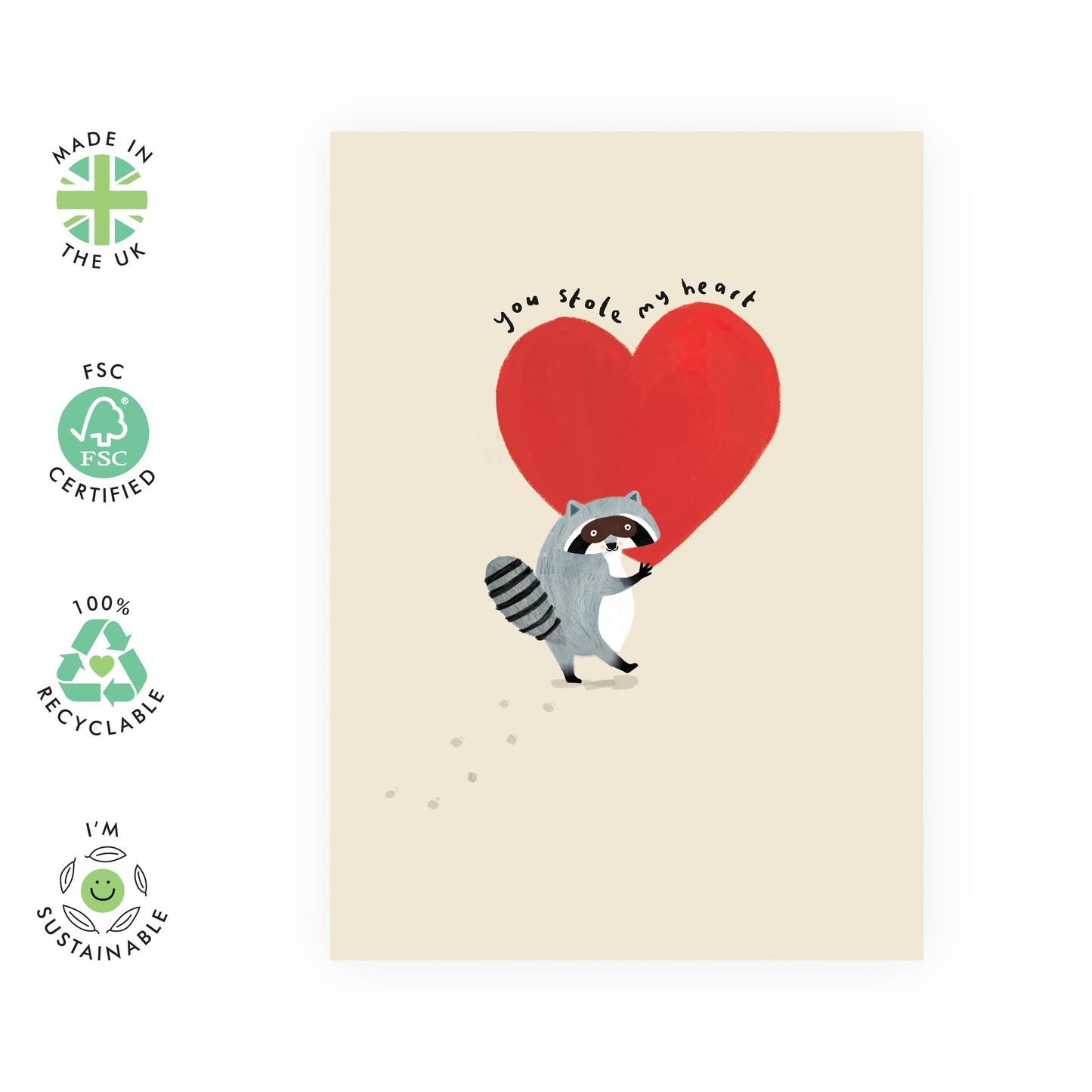 Happy Anniversary Card Cute Funny - 'You Stole My Heart Racoon' - Romantic Valentines Day Cards For Kids Girls Boys - I Love You Gifts For Boyfriend Girlfriend - Comes With Fun Stickers