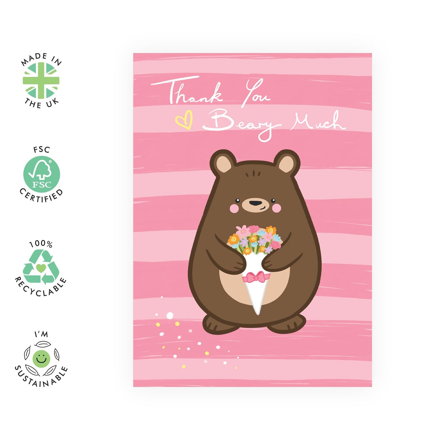 Thank You Greeting Cards For Women - Thank You Bear Pink - Cute Appreciation Cards For Her - Fruit Cards- Gift For Mummy Mum - Gift For Woman - Comes With Fun Stickers - By Central 23