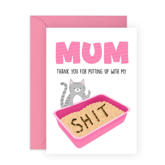 Birthday Cards For Fur Mums- Putting Up With My Sh*t - Funny Greeting Cards For Cat Lovers, Pet Owners, Mama, Ma, Her, Women - Mother's Day Cards For Mummy -Comes With Stickers And Envelope