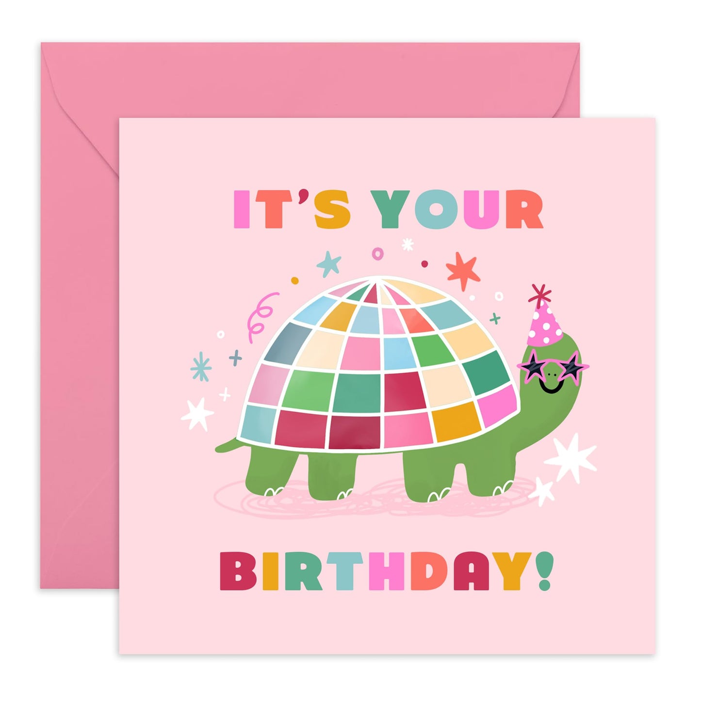 Disco Birthday Card Turtle - 'It's Your Birthday' - Gifts for Best Friends, Besties, BFF,Girlfriends, Sister, Sis, Co-workers, Colleagues, Aunt, Her - Dancing - Comes with Fun Stickers
