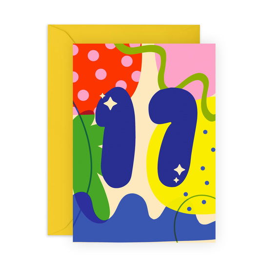 17th Birthday Cards For Kids - Abstract 17 Years - Boys Girls Birthday Card Seventeen Year Old - Happy Birthday Card Son Daughter - Seventeenth - Nephew Niece - Comes With Fun Stickers