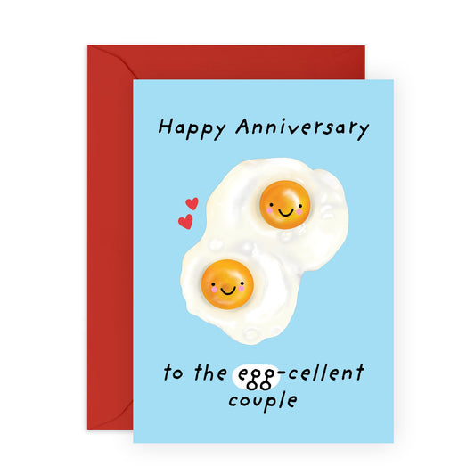 Cute and Fun Anniversary Card For Them - 'Egg-celent Couple' - Gifts for Friend, Brother, Sister, Son, Daughter, Women, Men, Colleagues - Sweet Message - Comes with Fun Stickers