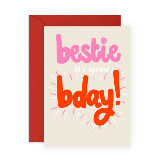 Best Friend Birthday Card - Bestie It's Your Bday Pink - Birthday Cards For Women - Birthday Bestie - Bff Friend Birthday Gifts - Sweet Bday Greeting Cards For Her - Comes With Stickers By Central 23