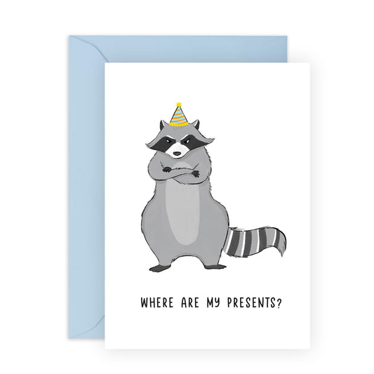 Happy Birthday Cards For Men Women - Raccoon Birthday Presents - Animal Greeting Card For Kids - Birthday Card For Him Her - Gifts For Brother Sister - Comes With Fun Stickers - By Central 23